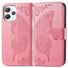 Coque Portefeuille Papillon Livre Cuir Etui Clapet pour Xiaomi Redmi Note 12R 5G Rose Rouge