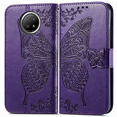 Coque Portefeuille Papillon Livre Cuir Etui Clapet pour Xiaomi Redmi Note 9 5G Violet