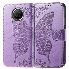 Coque Portefeuille Papillon Livre Cuir Etui Clapet pour Xiaomi Redmi Note 9 5G Violet Clair