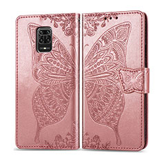 Coque Portefeuille Papillon Livre Cuir Etui Clapet pour Xiaomi Redmi Note 9 Pro Rose