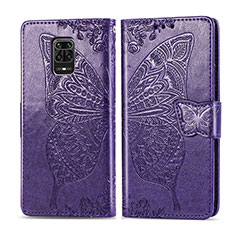 Coque Portefeuille Papillon Livre Cuir Etui Clapet pour Xiaomi Redmi Note 9 Pro Violet