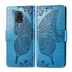 Coque Portefeuille Papillon Livre Cuir Etui Clapet pour Xiaomi Redmi Note 9S Bleu