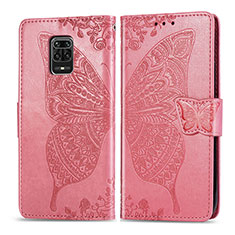 Coque Portefeuille Papillon Livre Cuir Etui Clapet pour Xiaomi Redmi Note 9S Rose Rouge