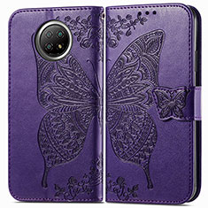 Coque Portefeuille Papillon Livre Cuir Etui Clapet pour Xiaomi Redmi Note 9T 5G Violet