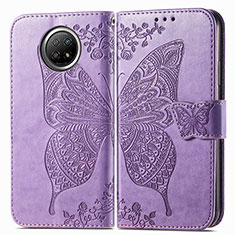 Coque Portefeuille Papillon Livre Cuir Etui Clapet pour Xiaomi Redmi Note 9T 5G Violet Clair