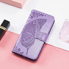Coque Portefeuille Papillon Livre Cuir Etui Clapet S01D pour Samsung Galaxy M13 4G Violet Clair