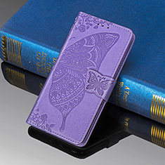 Coque Portefeuille Papillon Livre Cuir Etui Clapet S01D pour Samsung Galaxy S23 Ultra 5G Violet Clair
