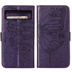 Coque Portefeuille Papillon Livre Cuir Etui Clapet Y01B pour Google Pixel 8 5G Violet