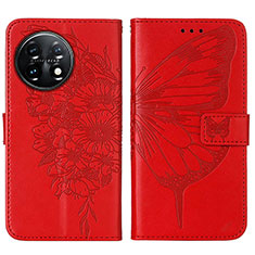 Coque Portefeuille Papillon Livre Cuir Etui Clapet Y01B pour OnePlus 11 5G Rouge