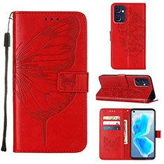 Coque Portefeuille Papillon Livre Cuir Etui Clapet Y01B pour OnePlus Nord CE 2 5G Rouge