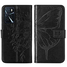 Coque Portefeuille Papillon Livre Cuir Etui Clapet Y01B pour Oppo A16 Noir