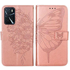 Coque Portefeuille Papillon Livre Cuir Etui Clapet Y01B pour Oppo A16 Or Rose