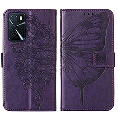 Coque Portefeuille Papillon Livre Cuir Etui Clapet Y01B pour Oppo A16 Violet