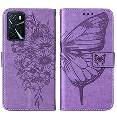 Coque Portefeuille Papillon Livre Cuir Etui Clapet Y01B pour Oppo A16 Violet Clair