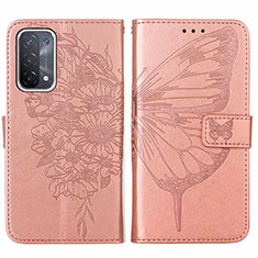 Coque Portefeuille Papillon Livre Cuir Etui Clapet Y01B pour Oppo A54 5G Or Rose