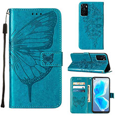 Coque Portefeuille Papillon Livre Cuir Etui Clapet Y01B pour Oppo A55S 5G Bleu