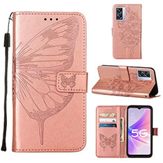 Coque Portefeuille Papillon Livre Cuir Etui Clapet Y01B pour Oppo A57 5G Or Rose