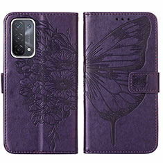 Coque Portefeuille Papillon Livre Cuir Etui Clapet Y01B pour Oppo A74 5G Violet