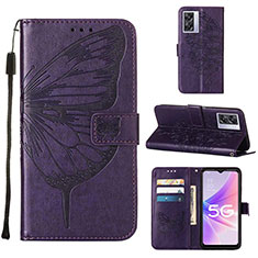 Coque Portefeuille Papillon Livre Cuir Etui Clapet Y01B pour Oppo A77 5G Violet