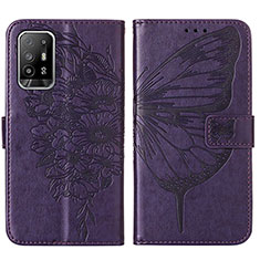 Coque Portefeuille Papillon Livre Cuir Etui Clapet Y01B pour Oppo A94 5G Violet