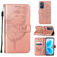 Coque Portefeuille Papillon Livre Cuir Etui Clapet Y01B pour Oppo A96 4G Or Rose