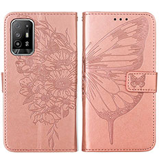 Coque Portefeuille Papillon Livre Cuir Etui Clapet Y01B pour Oppo F19 Pro+ Plus 5G Or Rose