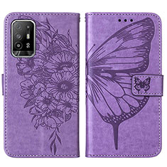 Coque Portefeuille Papillon Livre Cuir Etui Clapet Y01B pour Oppo F19 Pro+ Plus 5G Violet Clair