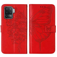 Coque Portefeuille Papillon Livre Cuir Etui Clapet Y01B pour Oppo F19 Pro Rouge