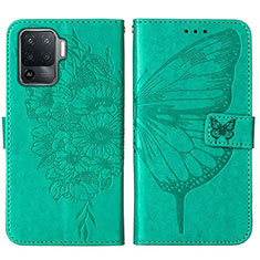 Coque Portefeuille Papillon Livre Cuir Etui Clapet Y01B pour Oppo F19 Pro Vert