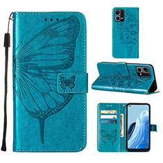 Coque Portefeuille Papillon Livre Cuir Etui Clapet Y01B pour Oppo F21 Pro 4G Bleu