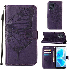 Coque Portefeuille Papillon Livre Cuir Etui Clapet Y01B pour Oppo Find X5 Pro 5G Violet
