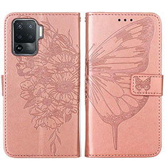 Coque Portefeuille Papillon Livre Cuir Etui Clapet Y01B pour Oppo Reno5 F Or Rose