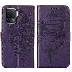 Coque Portefeuille Papillon Livre Cuir Etui Clapet Y01B pour Oppo Reno5 F Violet