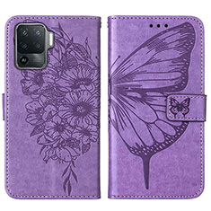 Coque Portefeuille Papillon Livre Cuir Etui Clapet Y01B pour Oppo Reno5 Lite Violet Clair