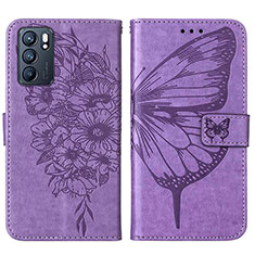 Coque Portefeuille Papillon Livre Cuir Etui Clapet Y01B pour Oppo Reno6 5G Violet Clair