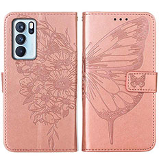 Coque Portefeuille Papillon Livre Cuir Etui Clapet Y01B pour Oppo Reno6 Pro 5G India Or Rose