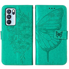 Coque Portefeuille Papillon Livre Cuir Etui Clapet Y01B pour Oppo Reno6 Pro 5G India Vert