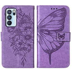 Coque Portefeuille Papillon Livre Cuir Etui Clapet Y01B pour Oppo Reno6 Pro 5G India Violet Clair