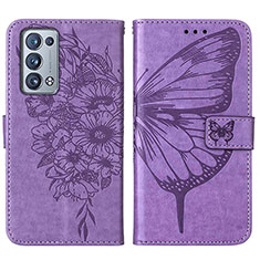 Coque Portefeuille Papillon Livre Cuir Etui Clapet Y01B pour Oppo Reno6 Pro+ Plus 5G Violet Clair