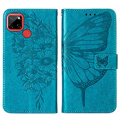 Coque Portefeuille Papillon Livre Cuir Etui Clapet Y01B pour Realme 7i RMX2193 Bleu