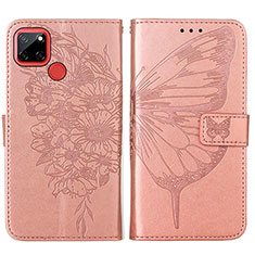 Coque Portefeuille Papillon Livre Cuir Etui Clapet Y01B pour Realme 7i RMX2193 Or Rose