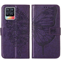 Coque Portefeuille Papillon Livre Cuir Etui Clapet Y01B pour Realme 8 4G Violet