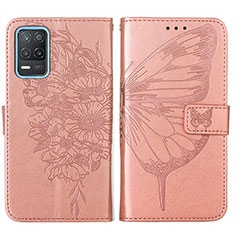 Coque Portefeuille Papillon Livre Cuir Etui Clapet Y01B pour Realme 8 5G Or Rose