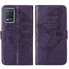 Coque Portefeuille Papillon Livre Cuir Etui Clapet Y01B pour Realme 8 5G Violet