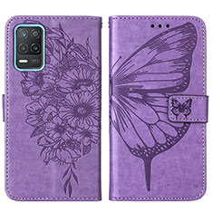 Coque Portefeuille Papillon Livre Cuir Etui Clapet Y01B pour Realme 8 5G Violet Clair