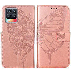 Coque Portefeuille Papillon Livre Cuir Etui Clapet Y01B pour Realme 8 Pro Or Rose