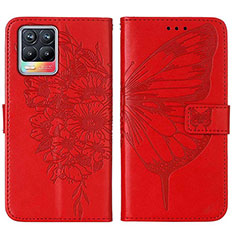 Coque Portefeuille Papillon Livre Cuir Etui Clapet Y01B pour Realme 8 Pro Rouge