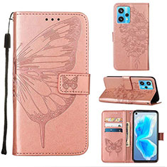 Coque Portefeuille Papillon Livre Cuir Etui Clapet Y01B pour Realme 9 4G Or Rose