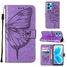 Coque Portefeuille Papillon Livre Cuir Etui Clapet Y01B pour Realme 9 4G Violet Clair