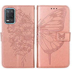 Coque Portefeuille Papillon Livre Cuir Etui Clapet Y01B pour Realme 9 5G India Or Rose